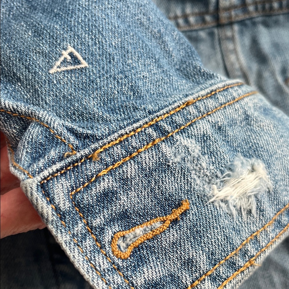 Distressed Blue Denim Jacket with Red Rose Embroidery- HIDDEN. - Picture 6 of 12